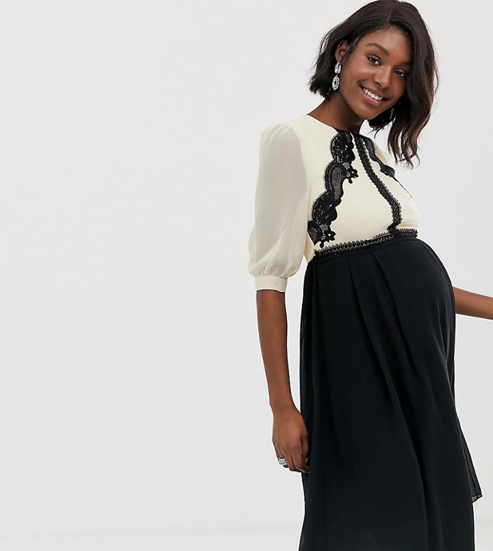 Little Mistress Maternity Contrast Lace Detail Skater Dress In Multi - Multi