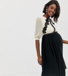 Little Mistress Maternity Contrast Lace Detail Skater Dress In Multi - Multi