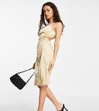 4th & Reckless Petite Satin Open Back Detail Midi Dress In Buttercream-yellow