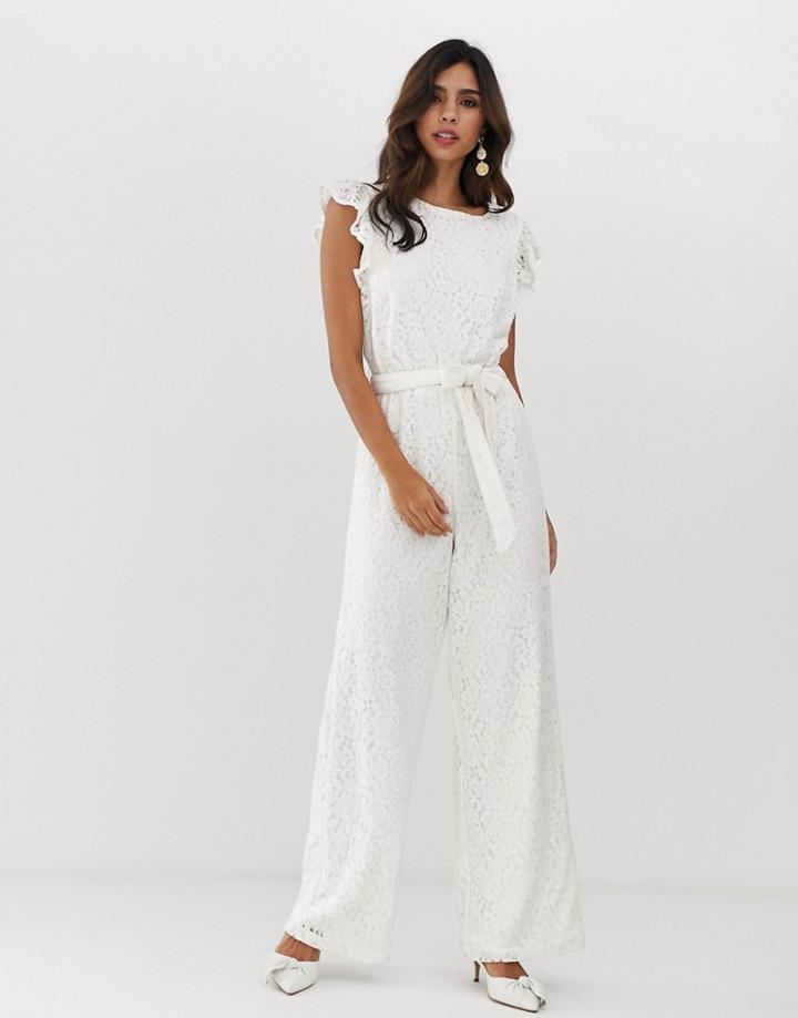 Vila Lace Angel Sleeve Jumpsuit-white