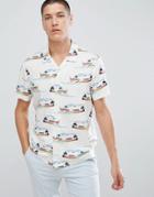 New Look Revere Collar Shirt With Beach Print In Ecru - Cream