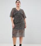River Island Plus T-shirt Dress With Tie Waist In Metallic Animal Print Plisse - Multi