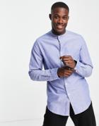 Asos Design Oxford Shirt With Grandad Collar In Blue-blues