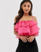 Asos Design Ruffle Detail Cami In Organza-pink
