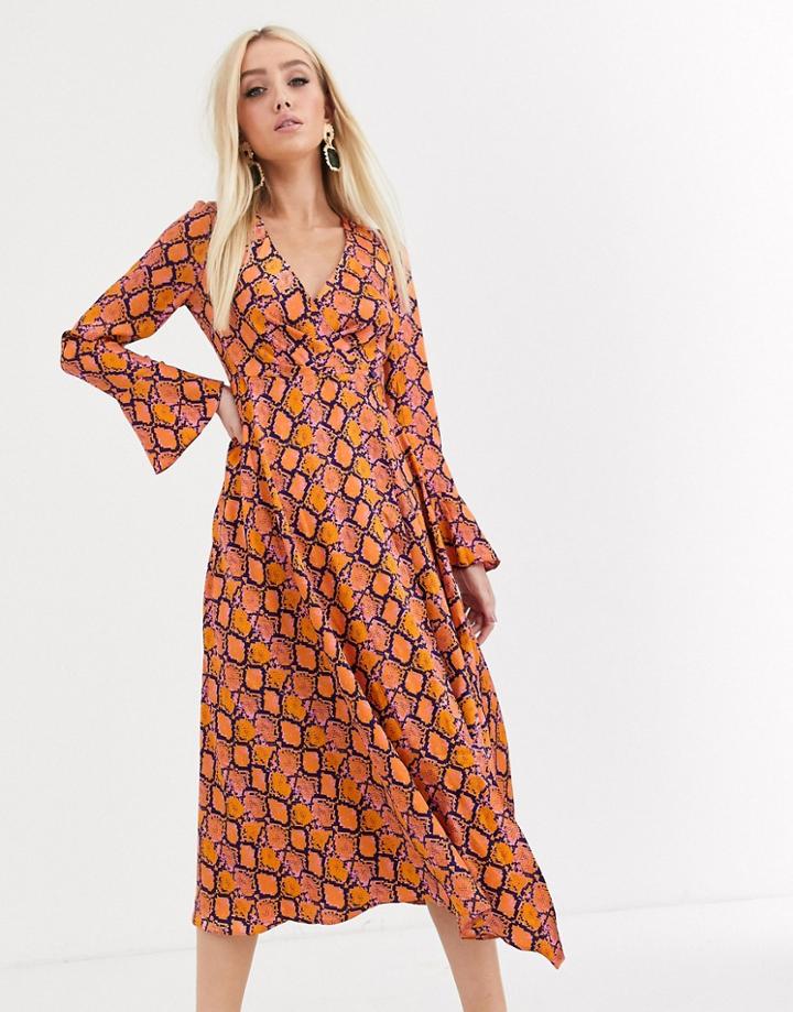 Asos Design Wrap Maxi Dress In Bright Snake Print