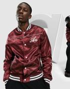 Asos Design Varsity Jacket In Burgundy With Branding-red