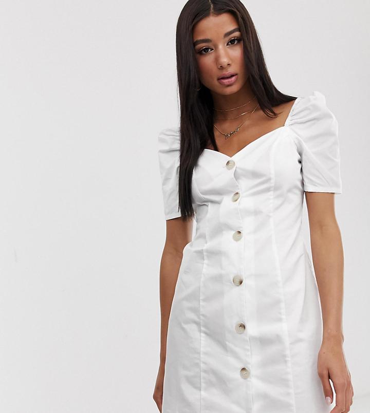 Missguided Sweetheart Mini Dress In White With Button Through Detail - White
