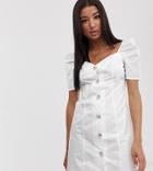 Missguided Sweetheart Mini Dress In White With Button Through Detail - White