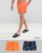 Asos Swim Shorts In Navy And Floral Print In Short Length 2 Pack Save - Multi