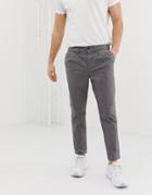 Asos Design Cigarette Chinos With Pleats In Gray