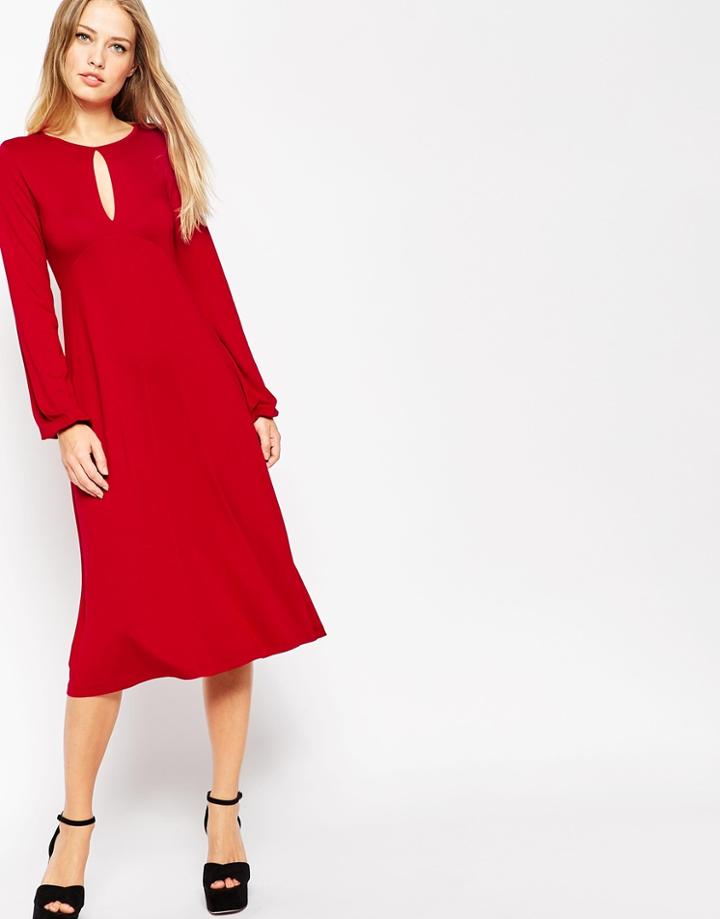Asos Midi Dress With Keyhole Detail - Terracotta