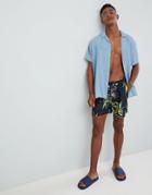 Bershka Swim Shorts In Tropical Print - Black