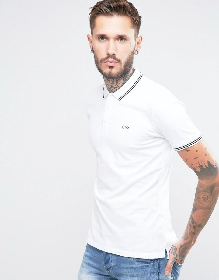 Armani Jeans Polo Shirt With Tipping In Slim Stretch Fit White - White
