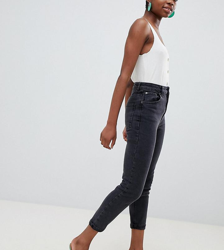 Asos Design Petite Farleigh High Waisted Slim Mom Jeans In Washed Black - Black