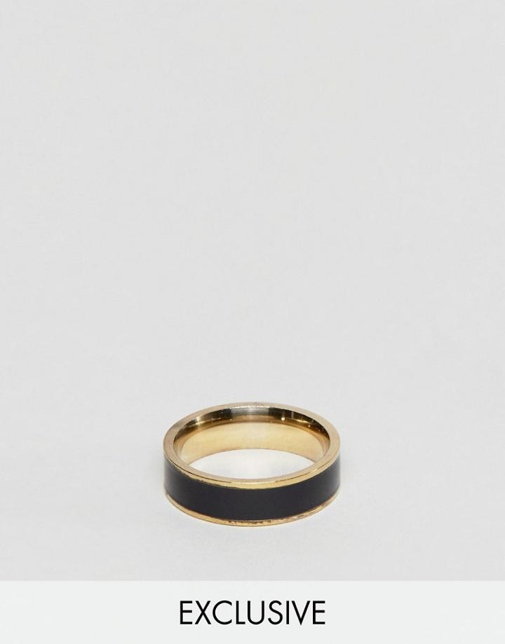 Reclaimed Vintage Inspired Ring With Black Band - Gold