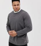 Jack & Jones Premium Plus Size Long Sleeve Top With Grandad Collar - Gray