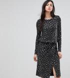 Flounce London Tall Lurex Sequin Midi Dress With Shoulder Pads - Black