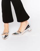 Miss Kg Audrina Silver Patent Mid Heeled Mary Jane Heeled Shoes - Silver