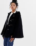 Gloverall Duffle Style Cape Coat In Wool Blend - Black
