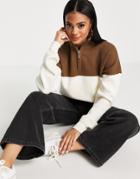 Na-kd X Rianne Meijer Color Block Zip Neck Sweater In Brown