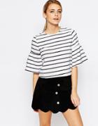 Fashion Union Stripe Top With Fluted Sleeve - Tammy