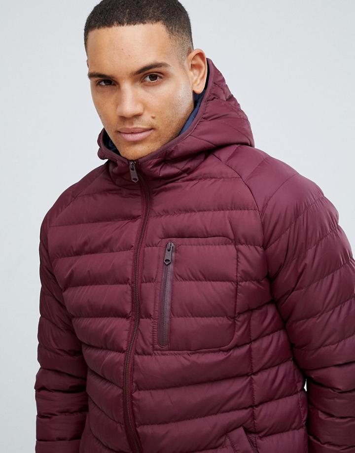Threadbare Lightweight Puffer Jacket With Hood - Red