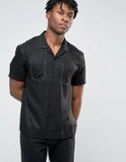 Asos Tencel Shirt With Revere Collar And Contrast Stitch In Regular Fit - Black
