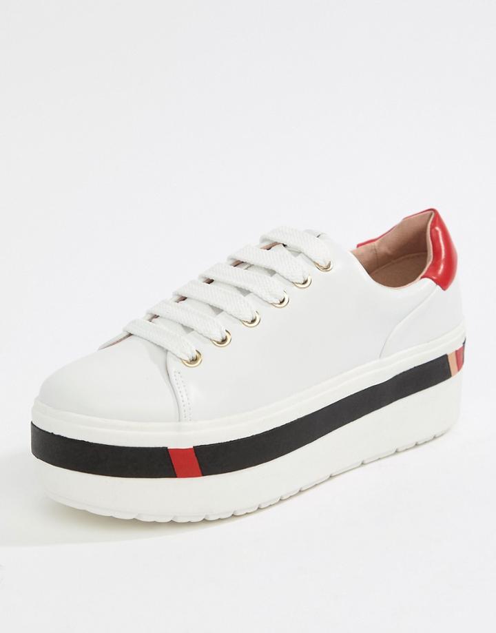 Stradivarius Flatform Sneaker With Multi Stripe - White