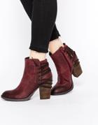 Steve Madden Raglyn Wine Leather Lace Back Heeled Ankle Boots - Wine Leather