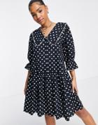 Jdy Oversized Collar Puff Sleeve Mini Dress In Black Spot-multi