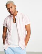 Asos Design Stretch Slim Oxford Stripe Shirt In Pink