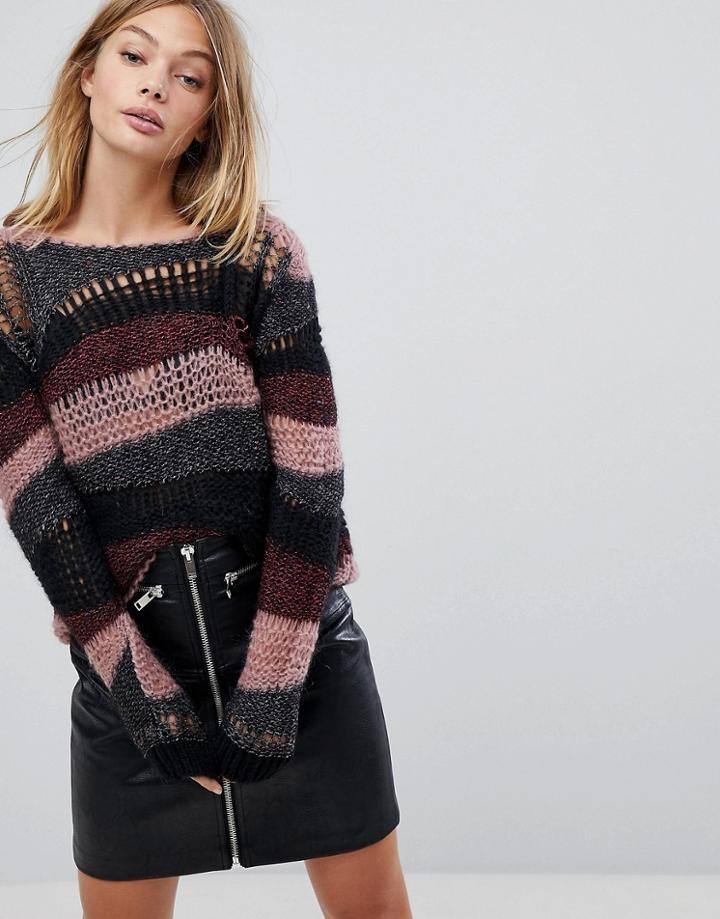 Sisley Wide Neck Distressed Sweater With Glitter Detail - Multi
