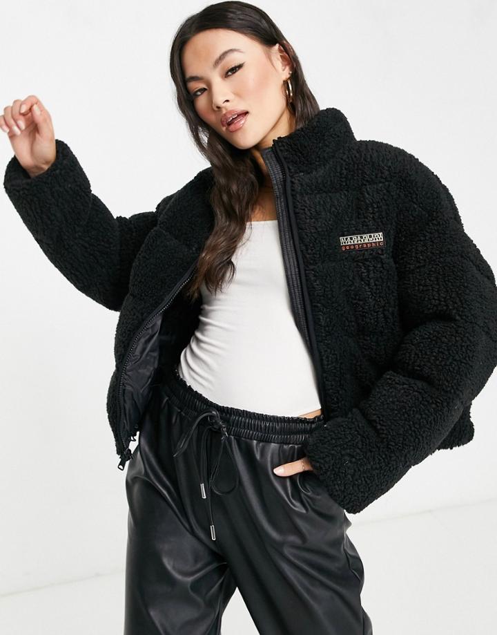 Napapijri Box Fleece Puffer Jacket In Black