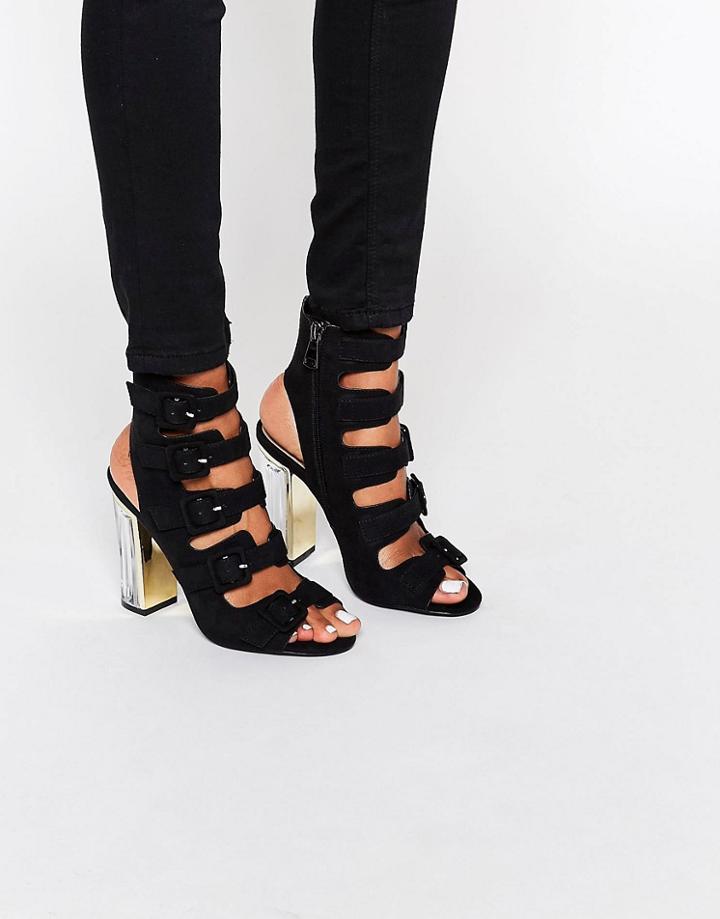 Truffle Collection Multi Buckle High Heeled Sandal - Black Mf