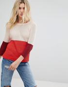 Only Knitted Color Block Sweater - Red