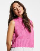 Vila Knitted Tank In Bright Pink