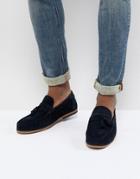 Asos Design Tassel Loafers In Navy Suede With Natural Sole - Navy