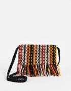 Asos Design Handmade Crochet Cross Body Bag With Stripes In Brown Tones