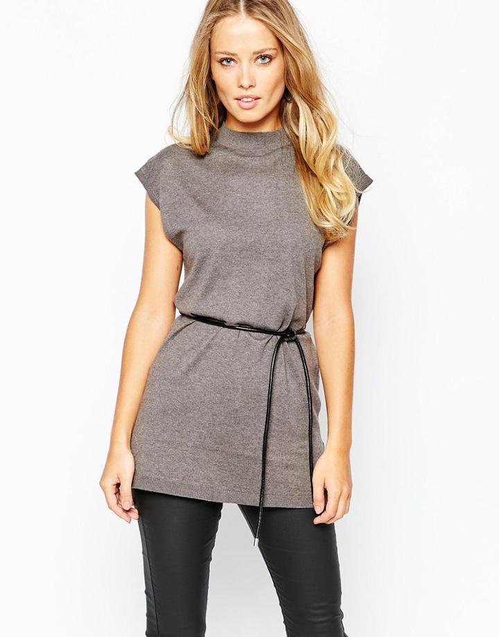 Warehouse Belted Kimono Sweater - Gray