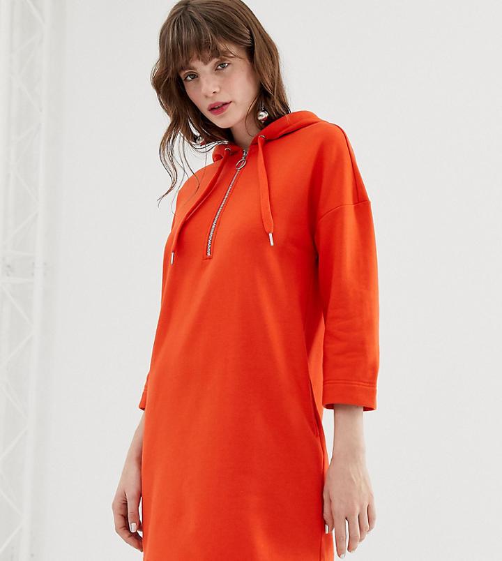 Monki Hooded Sweatshirt Dress In Orange