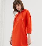 Monki Hooded Sweatshirt Dress In Orange