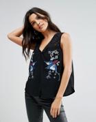 Zibi London Top With Embroidered Detail - Black