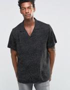 Asos Oversized Shirt With Speckle Viscose Print And Revere Collar - Black