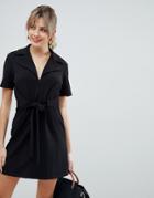 Asos Design Belted 70s Mini Dress - Black