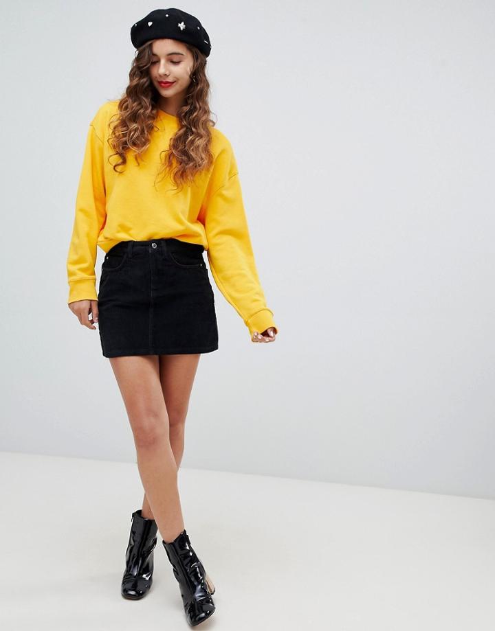 Bershka Button Cord Mini Skirt - Black