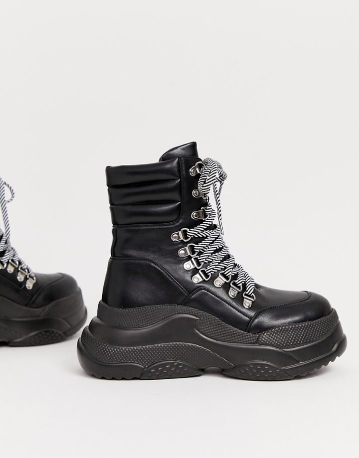 Lamoda Black Chunky Lace Up Hiker Boot