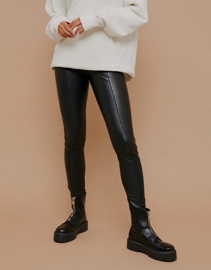 Topshop Faux Leather Straight Leg Pants In Black