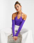 Weekday Halter Cotton Cut-out Long Sleeve Top In Bright Purple