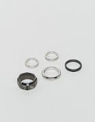 Asos Ring Pack In Gunmetal And Black With Battered Finish - Multi