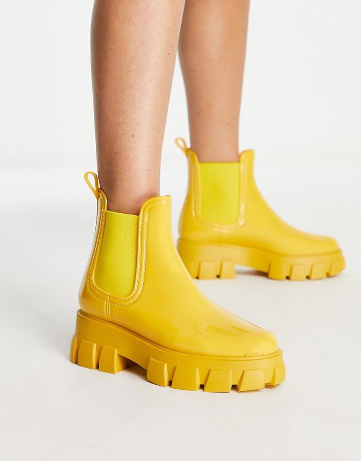 Asos Design Giana Chunky Chelsea Rain Boots In Yellow